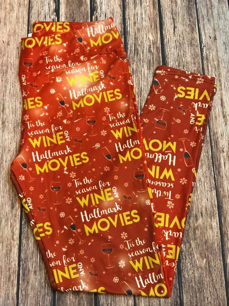 Winter Wine & Movies OS Custom Leggings