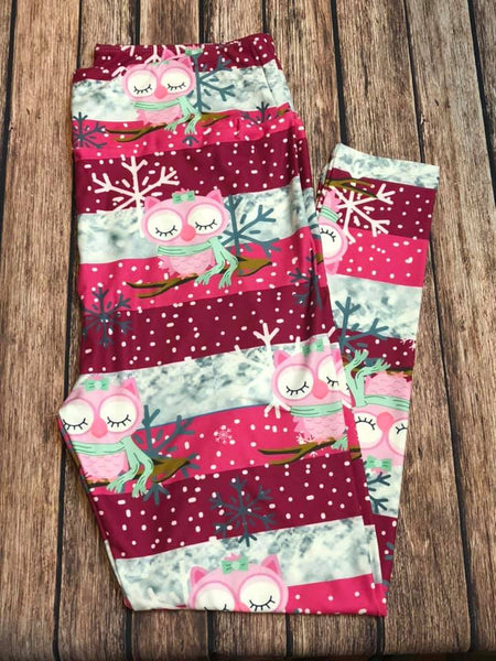 Pink Christmas Owls Plus Custom Leggings