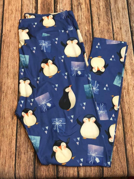 Plus Presents & Penguins Holiday Custom Leggings